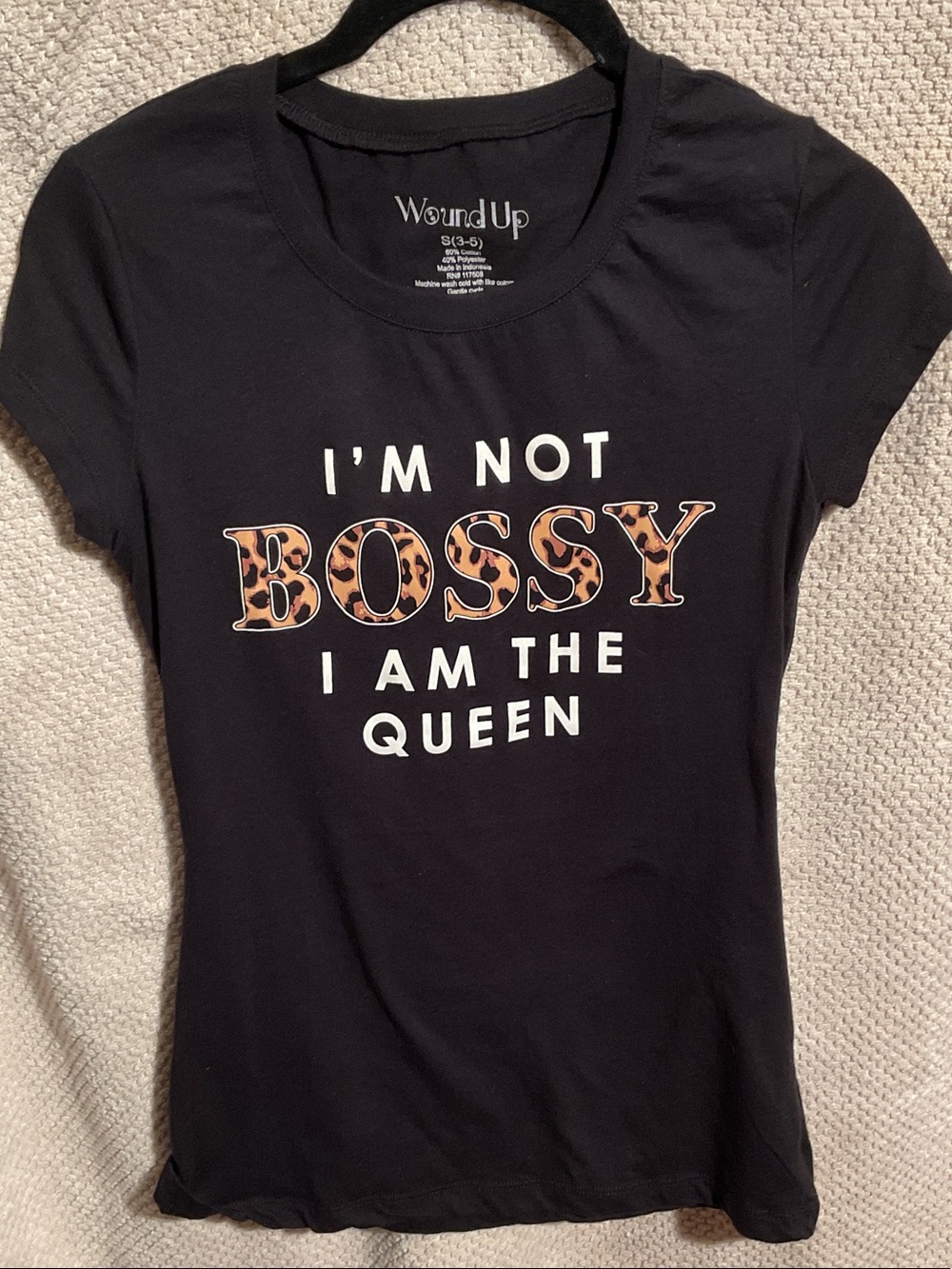 Wound Up Black Graphic Tee with Leopard 'BOSSY' Accents